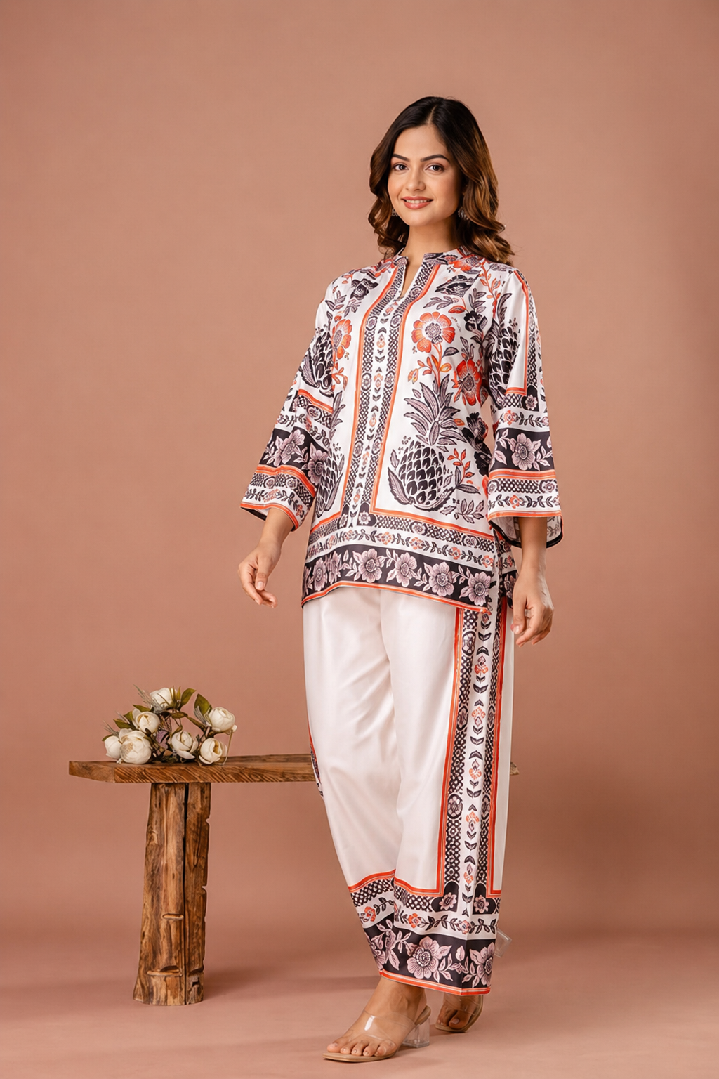 Short White Kurti for Women with Dupatta & Bottomwear