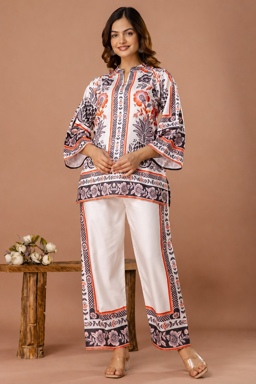 Short White Kurti for Women with Dupatta & Bottomwear