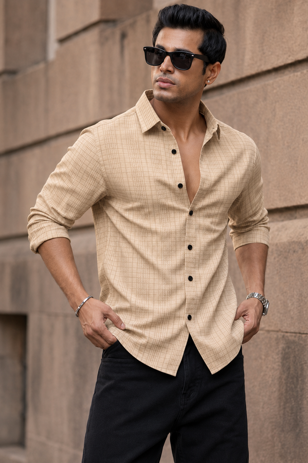 Men’s Textured Checkered Full Sleeve Shirt