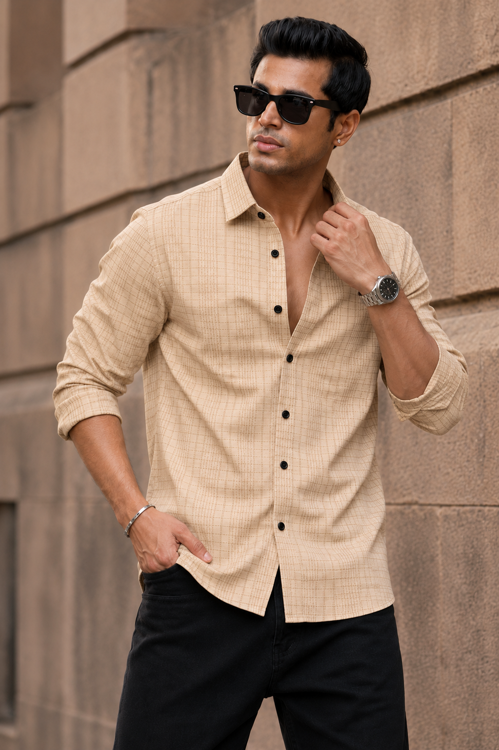 Men’s Textured Checkered Full Sleeve Shirt