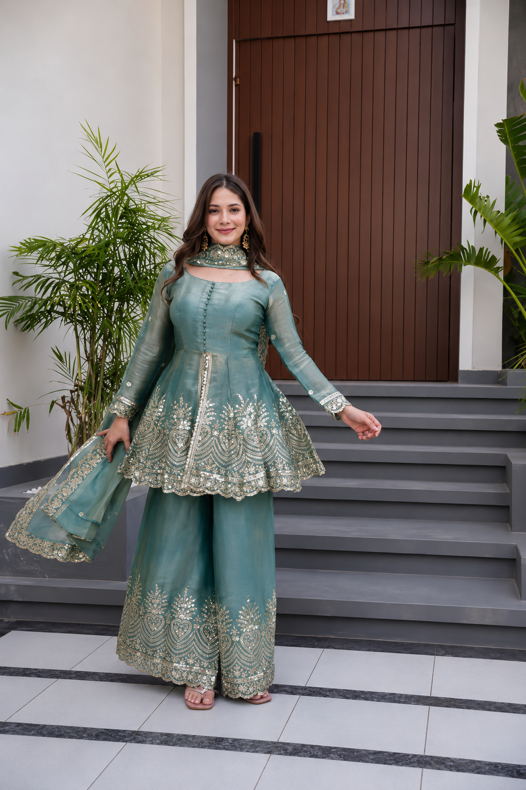 Fancy Designer Fandy Silk Kurti ,Bottom & Dupatta Set