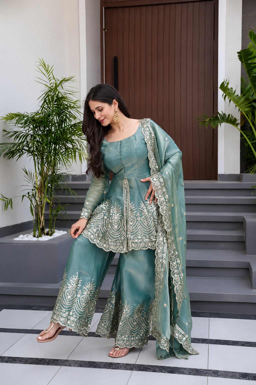 Fancy Designer Fandy Silk Kurti ,Bottom & Dupatta Set